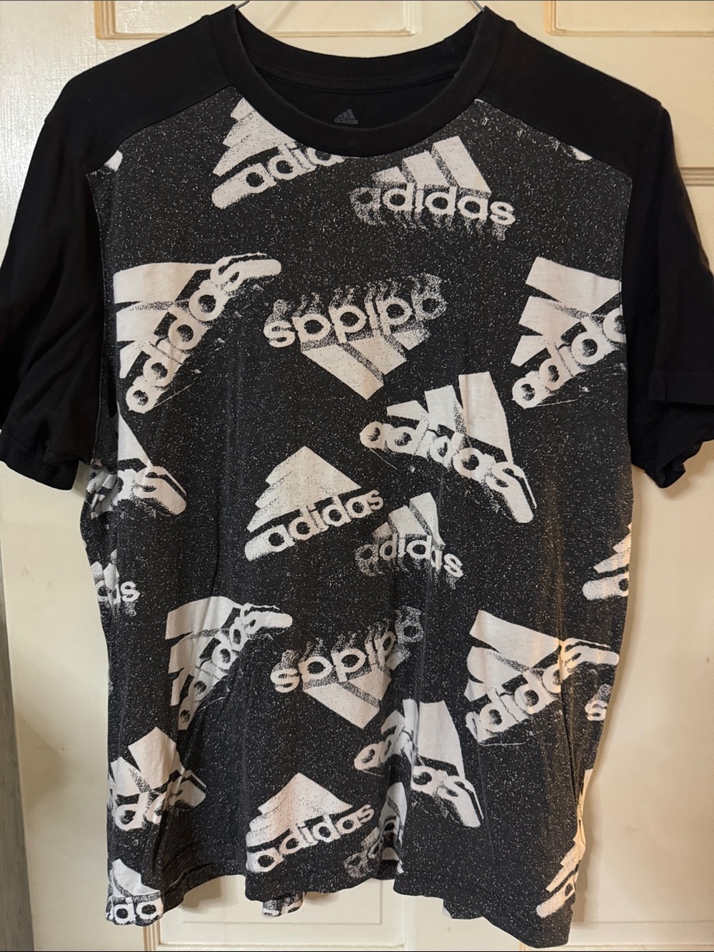 adidas Black Short-Sleeve Tee with White Logo Allover
